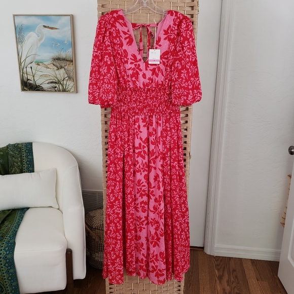 🌺 Gorgeous Taylor Dress 6 / Small Pink Red Floral Fully Lined Ruched Details🌺 - Picture 3 of 9